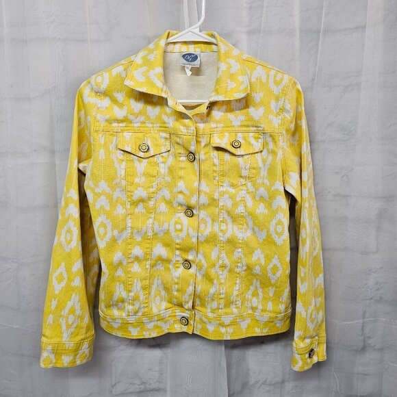DG2 Diane Gilman Jacket Denim Yellow Aztec Southwestern Festival Trucker XS - Picture 11 of 15